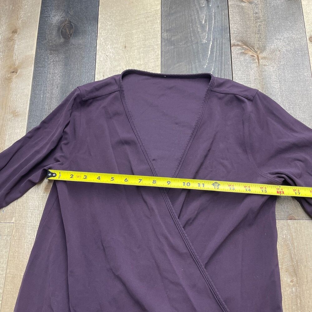Lululemon Women's S/M Open Front Twist Top w/ Scalloped Hem Long Sleeves PLUM - Picture 2 of 5